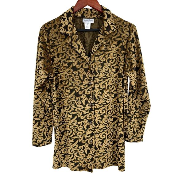 Diane Von Furstenberg Medium Vintage Gold Velvet Burnout Holiday Christmas Top - Picture 1 of 8